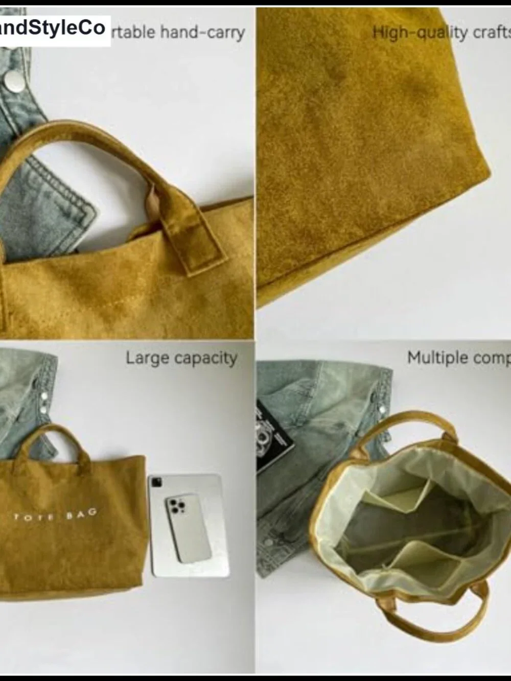 Suede Tote Bag Letter Print Hobo Handbag Lightweight Spacious Shoulder Purse